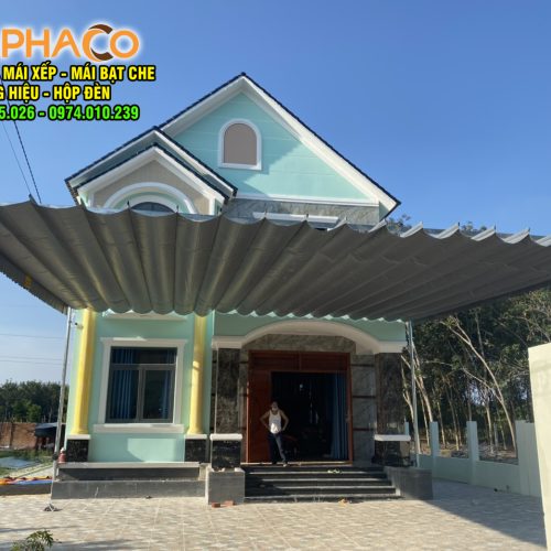 Mái bạt xếp che sân trước nhà 4 Mái che bạt xếp lượn sóng