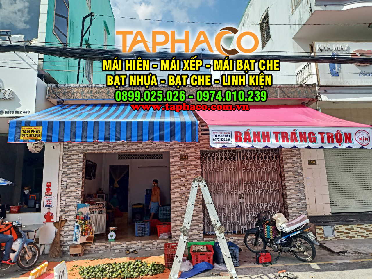Mái che quay tay giá rẻ, bạt tốt, BH 24T ,.mái che TaPhaCo 5 Mái che quay tay giá rẻ có tuổi thọ từ 3 - 5 năm
