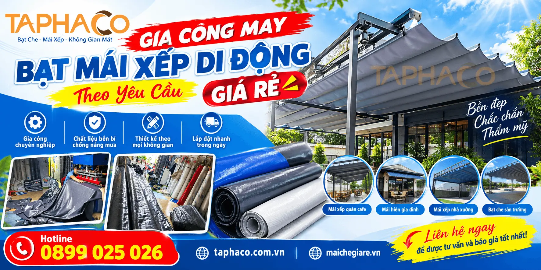 TaPhaCo: Xưởng May Bạt Xếp, Bạt mái hiên – Gia Công Bạt Che Theo Yêu Cầu